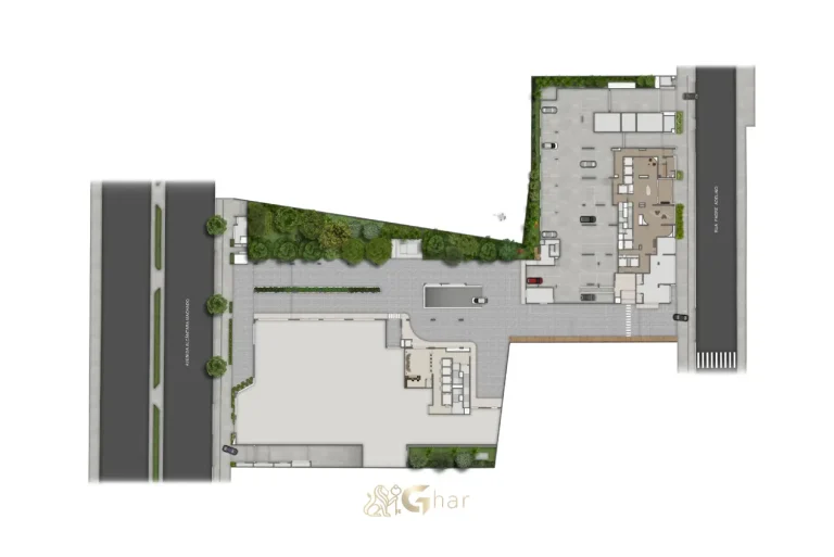 Planta de implantação do térreo do condomínio The Grand Padre Adelino no Belém