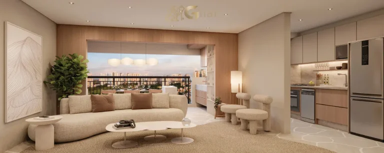 Living do apartamento decorado de 79 m² no Torino Mooca Città na Mooca