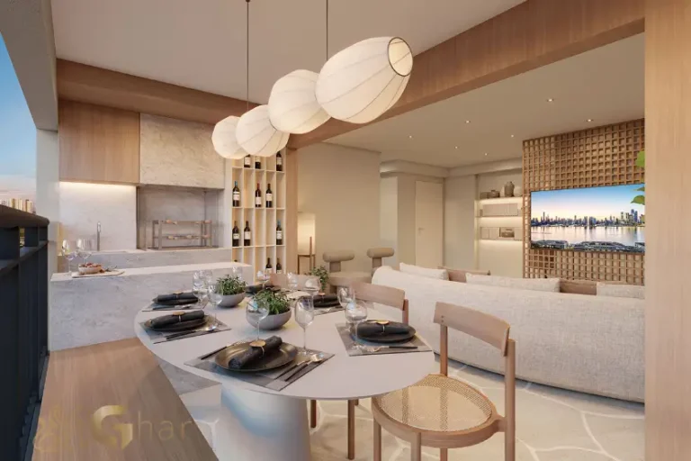 Terraço gourmet do apartamento decorado de 79 m² no Torino Mooca Città