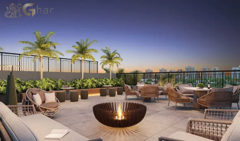 Lounge rooftop do Torino Mooca Città com vista panorâmica da região