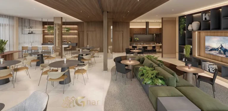 Detalhe do salão de festas do Torino Mooca Città com acabamento de alto padrão