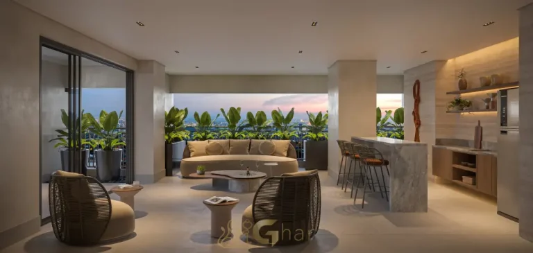 Pool bar do Vértice Butantã Residences by Diálogo na área da piscina