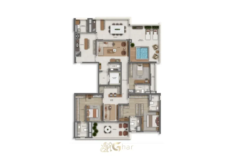 Planta da penthouse de 241 m² no Vértice Butantã Residences by Diálogo