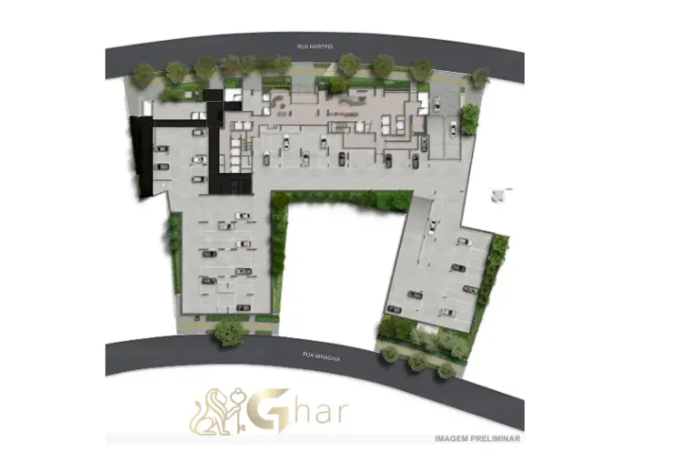 Planta de implantação do 1º subsolo do Vértice Butantã Residences by Diálogo