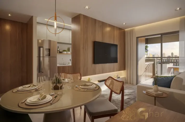 Living do apartamento decorado 69 m² no Vista Tatuapé Boulevard