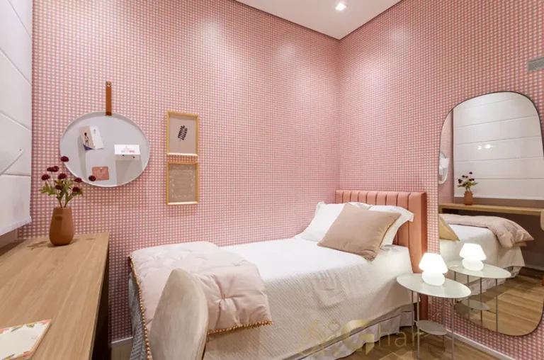 Suíte do apartamento decorado de 118 m² no Vista Tatuapé Boulevard