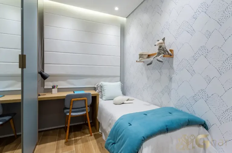 Detalhe da suíte do apartamento decorado 118 m² no Vista Tatuapé Boulevard