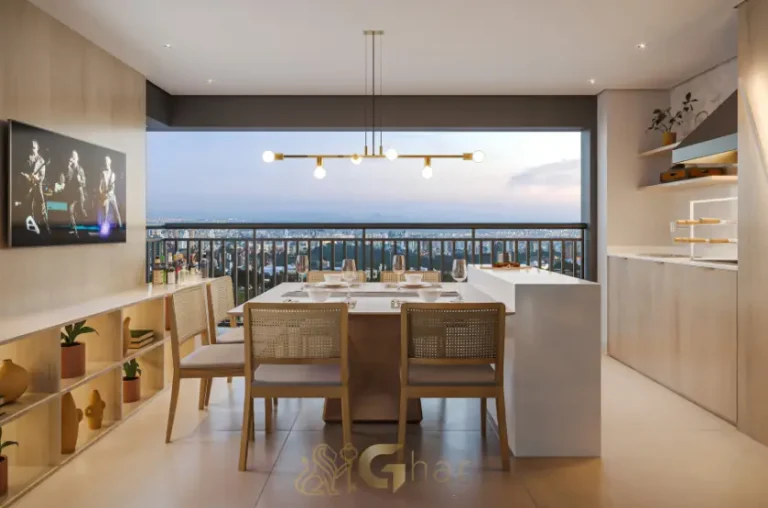 Vista do terraço gourmet do apartamento decorado 118 m² no Vista Tatuapé Boulevard