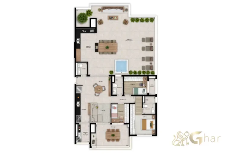 Planta do apartamento penthouse com 3 dormitórios e 194 m² no Vista Tatuapé Boulevard