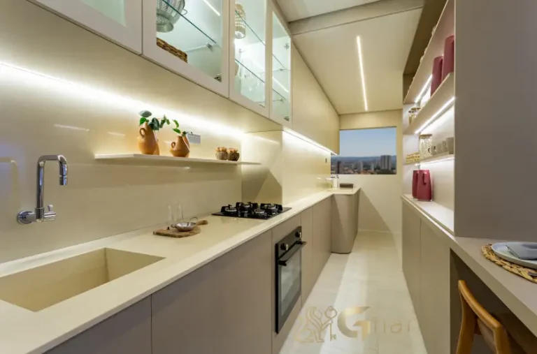Cozinha do apartamento decorado de 103 m² no Vitrine Tatuapé Condomínio Clube