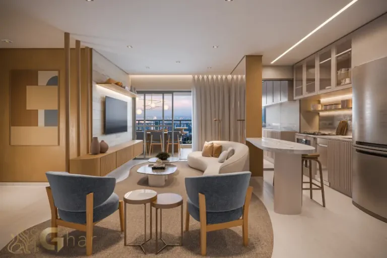 Living do apartamento decorado de 103 m² no Vitrine Tatuapé Condomínio Clube