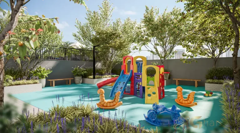 Playground do Vitrine Tatuapé Condomínio Clube com espaço seguro para crianças