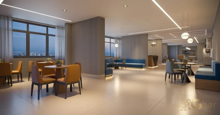 Salão de festas do Vitrine Tatuapé Condomínio Clube, projetado para receber eventos, celebrações e encontros sociais com conforto, elegância e infraestrutura completa no Tatuapé, São Paulo.