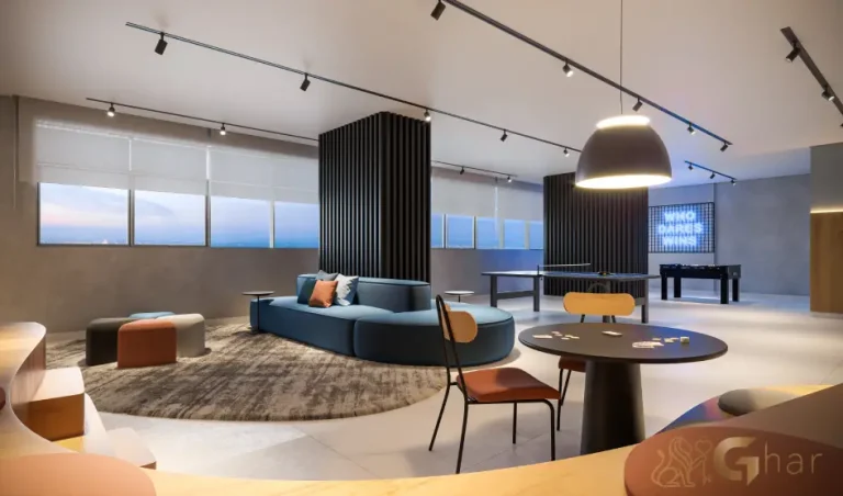 Salão de jogos teen do Vitrine Tatuapé Condomínio Clube com ambiente moderno e integrado ao lazer