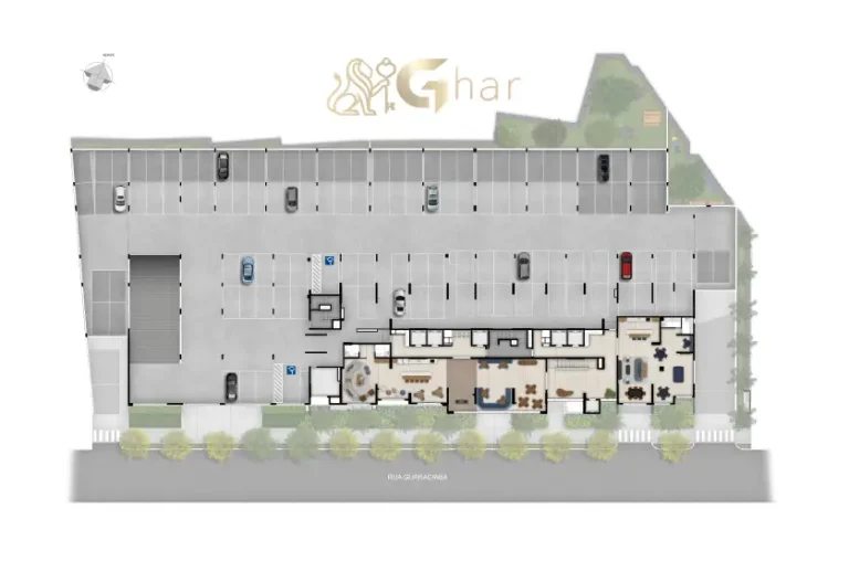 Planta de implantação do 1º subsolo do Vitrine Tatuapé Condomínio Clube
