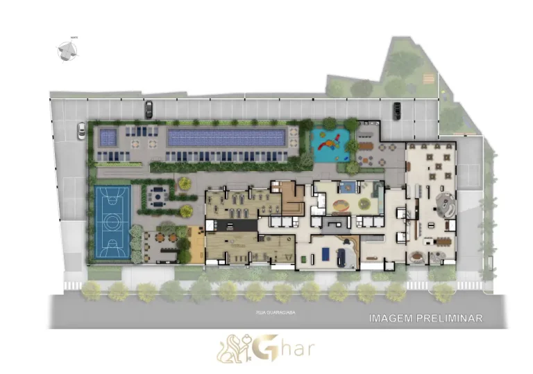 Planta de implantação do térreo do Vitrine Tatuapé Condomínio Clube