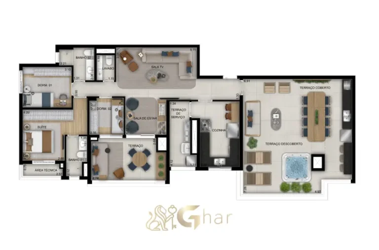 Planta da penthouse de 162 m² com 3 dormitórios no Vitrine Tatuapé Condomínio Clube