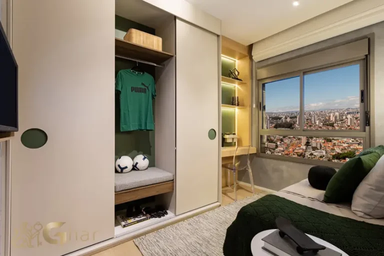 Suíte do apartamento decorado de 95m² no Walk Alto do Ipiranga em São Paulo