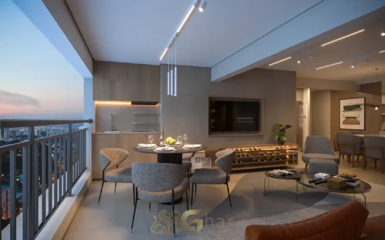 Terraço integrado do apartamento decorado de 95m² no Walk Alto do Ipiranga em São Paulo