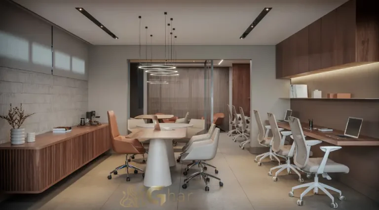 Sala comercial decorada no Walk Alto do Ipiranga Offices com layout funcional e iluminação natural