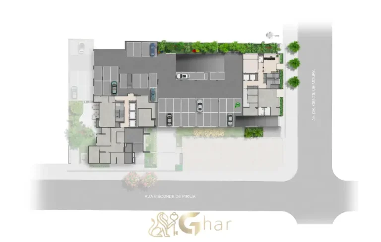 Planta de implantação do primeiro pavimento do Walk Alto do Ipiranga