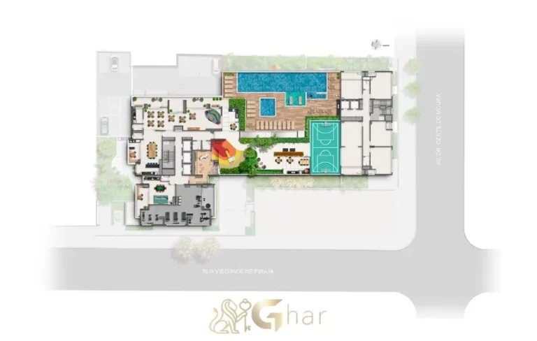 Planta de implantação da área de lazer do Walk Alto do Ipiranga