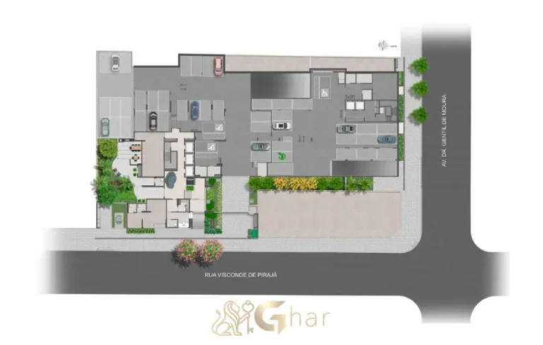 Planta de implantação do térreo do condomínio Walk Alto do Ipiranga