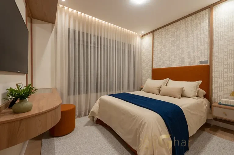 Suíte master do apartamento decorado de 91 m² no Walk Belém by Diálogo