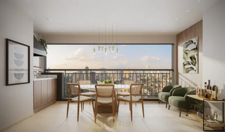 Terraço gourmet do apartamento decorado de 74 m² no Walk Belém by Diálogo