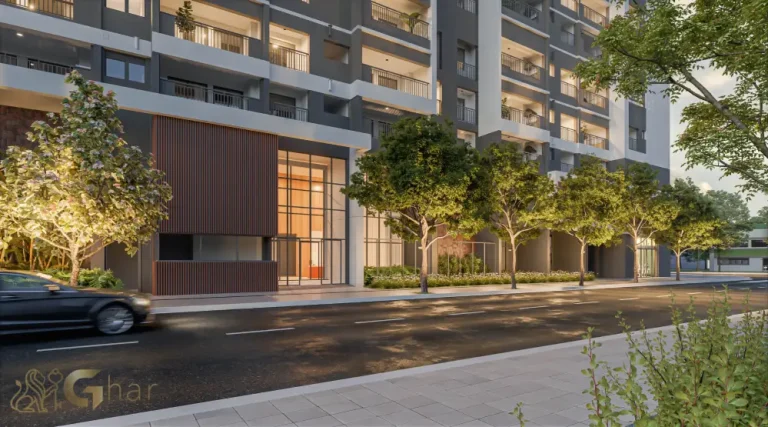 Fachada da portaria do Walk Belém by Diálogo com acesso controlado no Belém