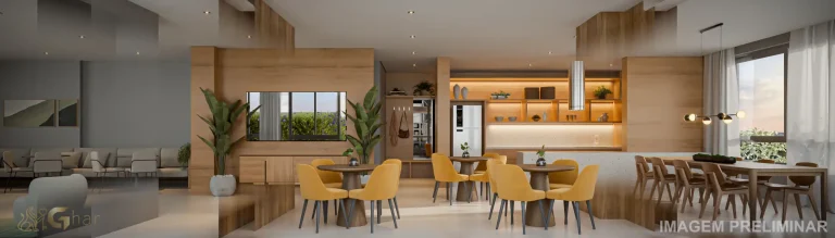 Salão de festas do Walk Belém by Diálogo com espaço amplo e moderno no Belém