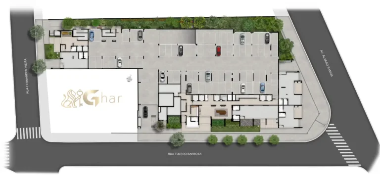 Planta de implantação do térreo do condomínio Walk Belém by Diálogo no Belém