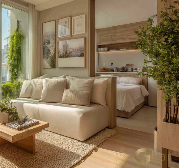 Apartamento decorado no Walk Belém Smart by Diálogo com ambientes integrados