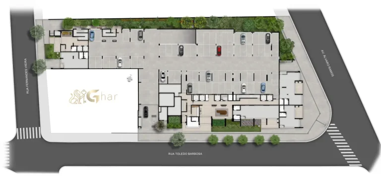 Planta de implantação do térreo do condomínio Walk Belém Smart by Diálogo