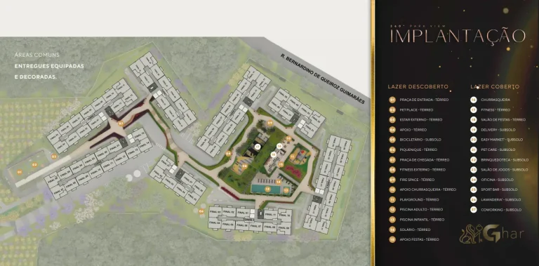 Planta de implantação do lazer do condomínio 360º Park View no City América São Paulo