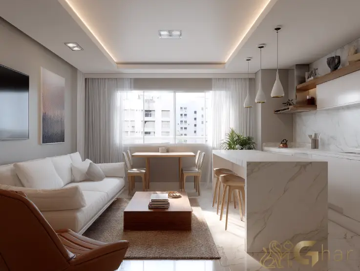 Apartamento decorado com sala e cozinha integradas no Alto Chácara Santo Antônio