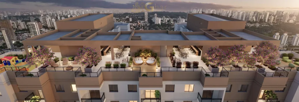 Fachada com rooftop do condomínio Alto Chácara Santo Antônio Zona Sul