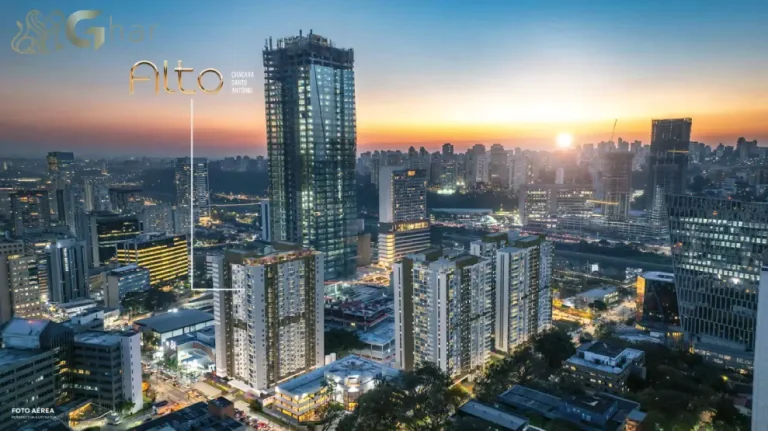 Vista aérea da fachada do condomínio Alto Chácara Santo Antônio em São Paulo