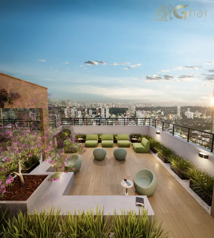 Praça pôr do sol no rooftop do Alto Chácara Santo Antônio Zona Sul