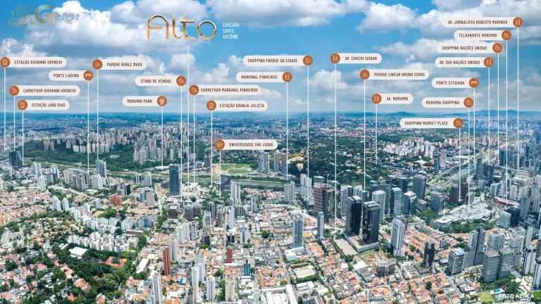 Vista aérea da Chácara Santo Antônio com o empreendimento Alto Chácara Santo Antônio