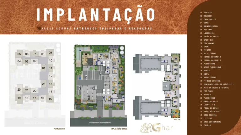 Planta de implantação térreo e rooftop do Alto Chácara Santo Antônio