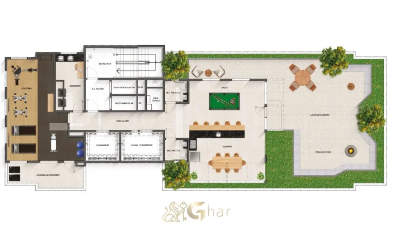 Planta de implantação do rooftop do condomínio Antônio Flor Santana