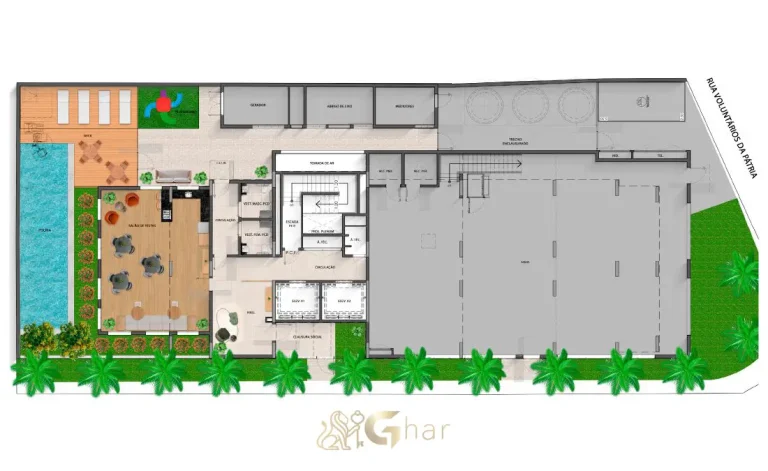 Planta de implantação do térreo do condomínio Antônio Flor Santana
