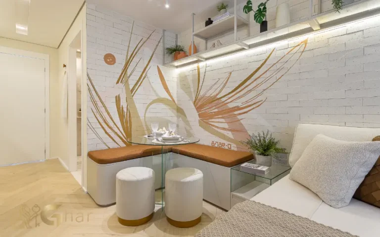 Ambiente integrado do studio decorado do Ar.que na Vila Buarque em São Paulo