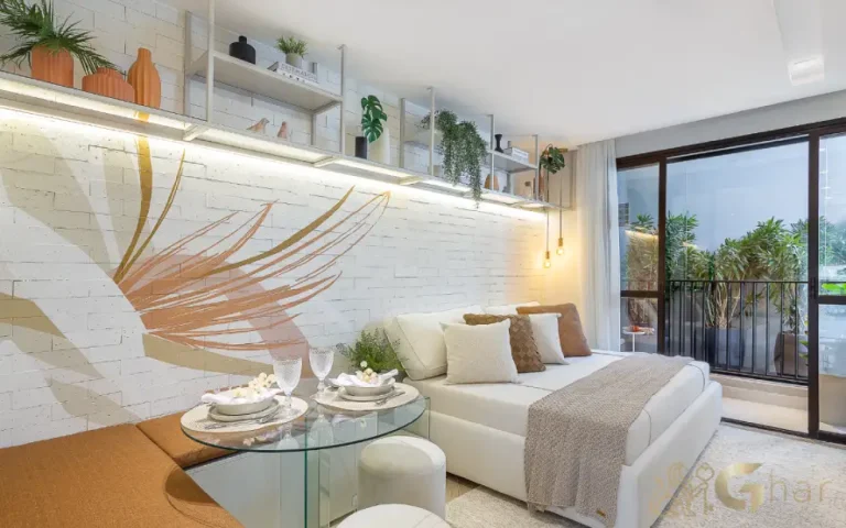 Detalhe do quarto do studio decorado do Ar.que na Vila Buarque em São Paulo