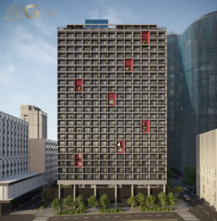 Fachada do condomínio Ar.que na Vila Buarque, apartamentos e studios em São Paulo