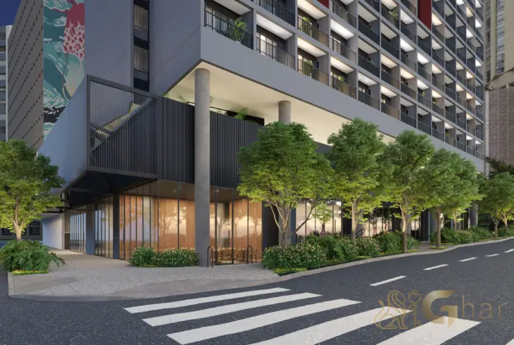 Fachada com portaria e acesso do condomínio Ar.que na Vila Buarque, apartamentos e studios em São Paulo