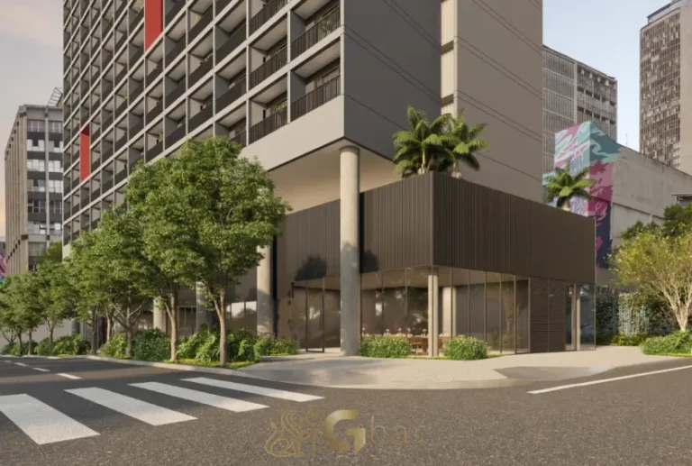 Acesso e portaria do condomínio Ar.que na Vila Buarque, empreendimento residencial em São Paulo