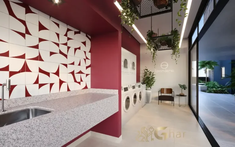 Lavanderia compartilhada do condomínio Ar.que na Vila Buarque, apartamentos em São Paulo