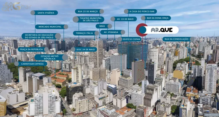 Vista aérea do bairro Vila Buarque com o condomínio Ar.que em São Paulo